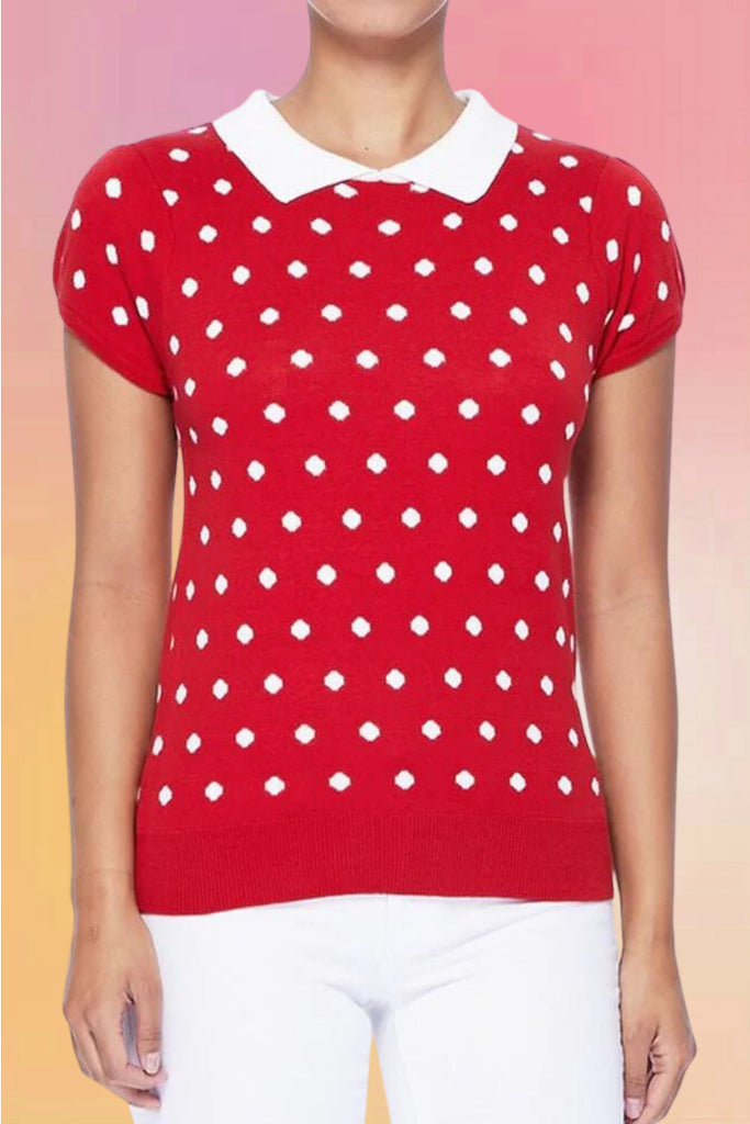 Pop Dots Peter-Pan Collar Pullover: Red