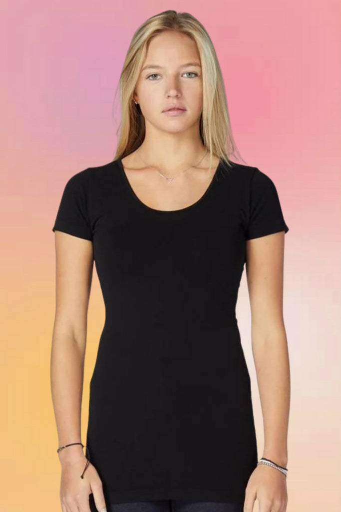 Bamboo Scoop Neck Tee: Black