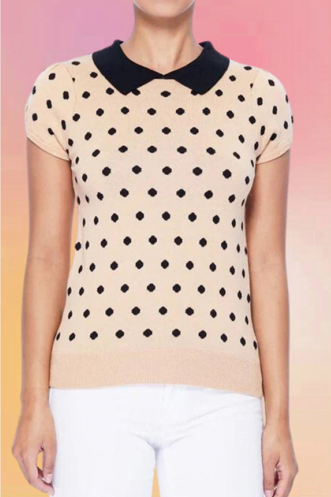 Pop Dots Peter-Pan Collar Pullover: Tan