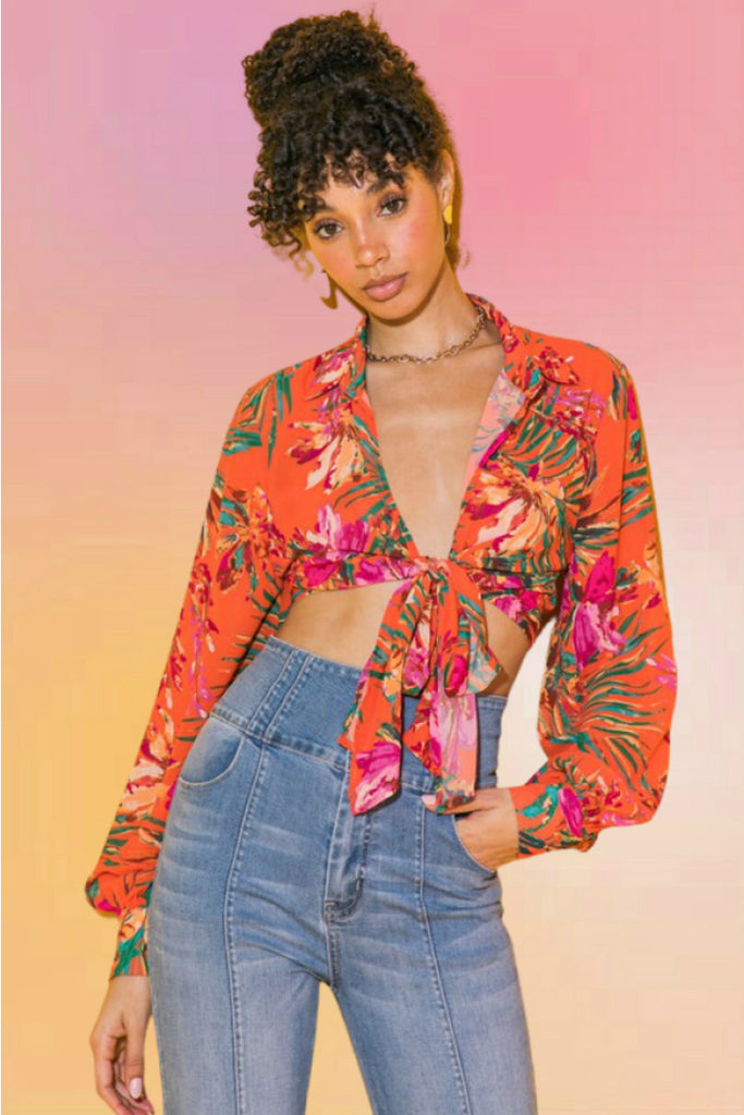 Tropical Tie Blouse
