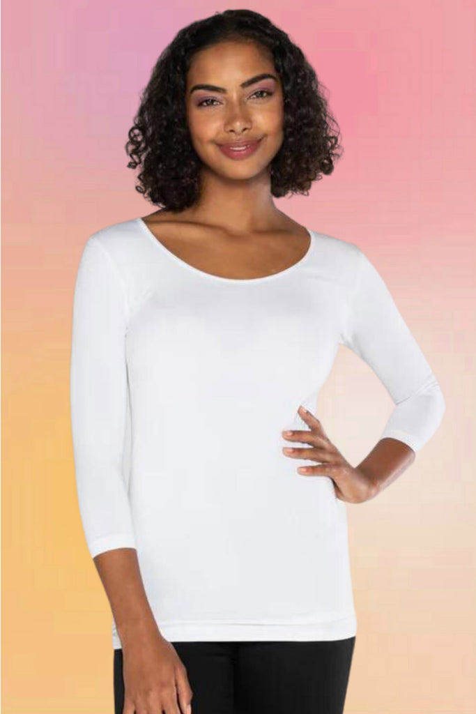Bamboo Scoop Neck 3/4 Sleeve Tee: White