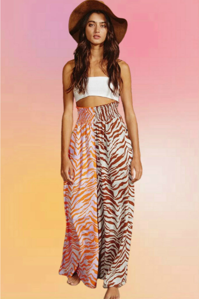 Contrast Zebra Wide Leg Pantas