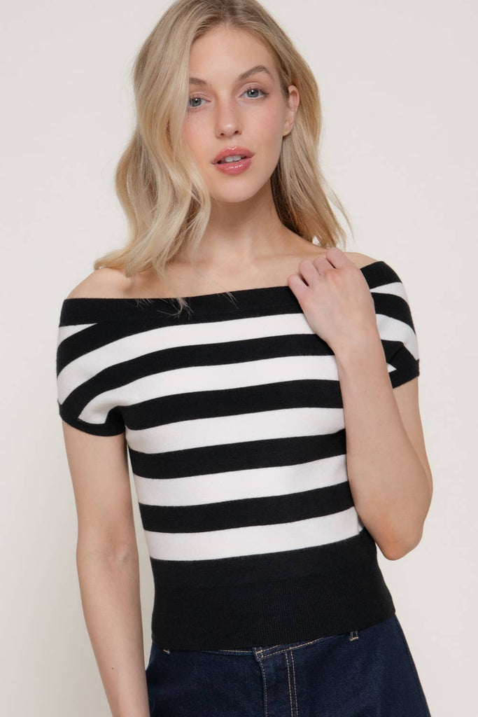 French Stripes Knit Top: Black