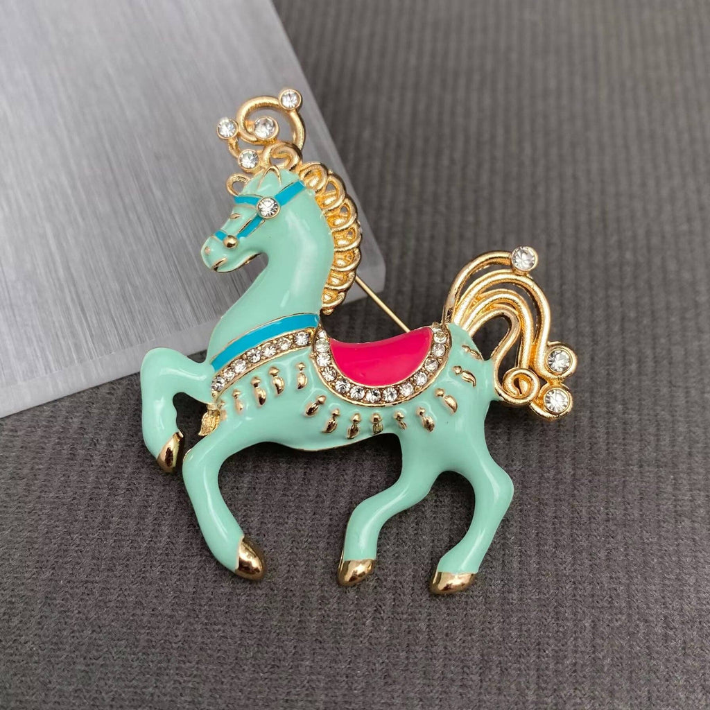 Rhinestone Enamel Horse Brooch: Black