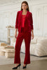 Velvet Blazer with Ruched Sleeves: Red