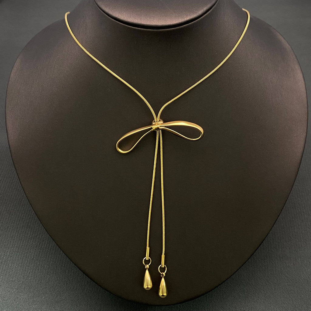 Stainless Steel Bow Lariat Necklace