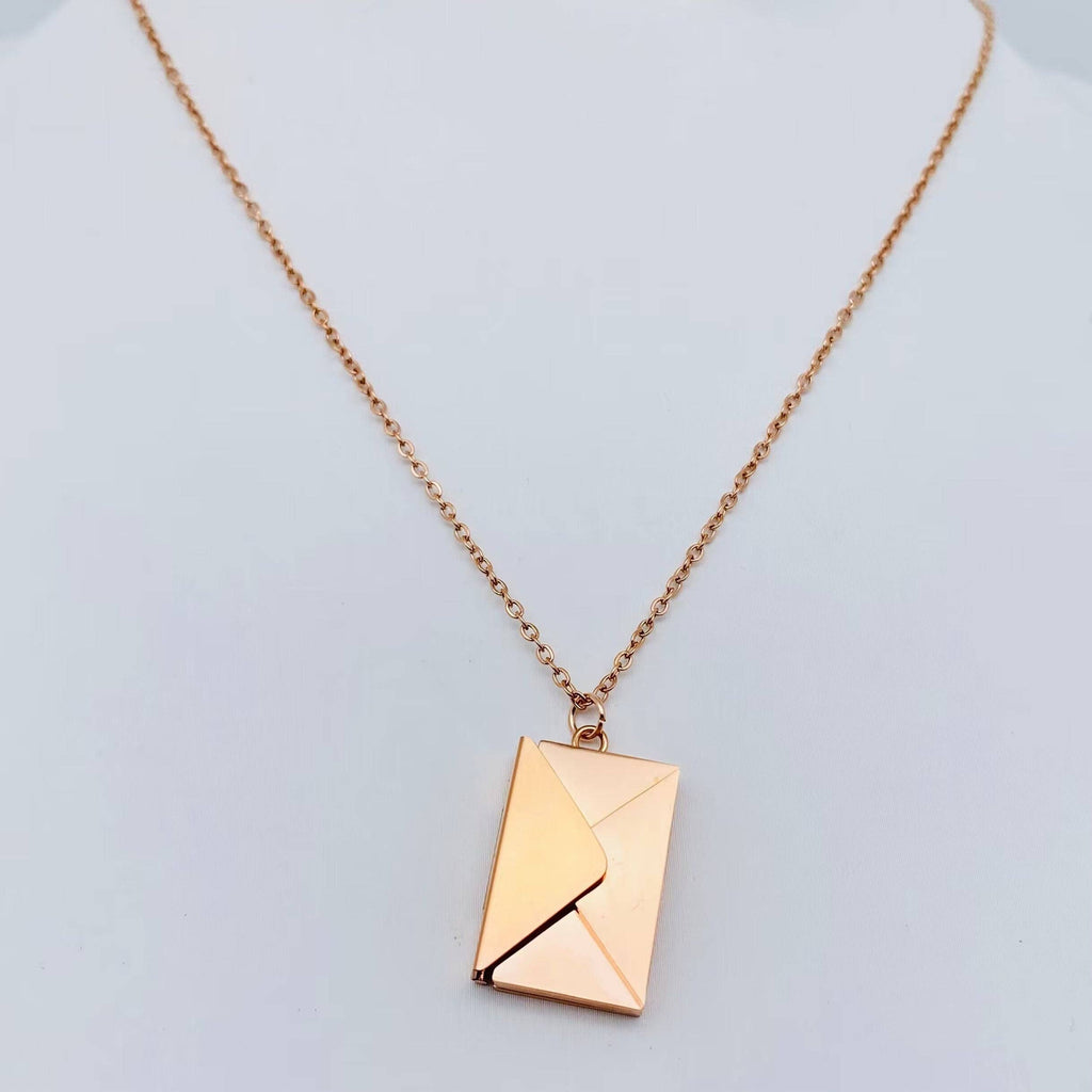 "I Love You" Openable Envelope Necklace- Silver