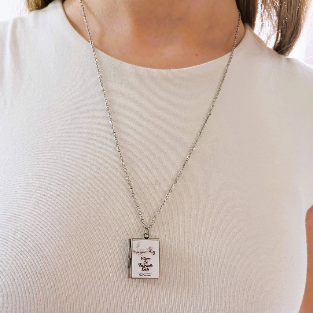 Book Locket Necklace - Where the Sidewalk Ends: Stainless Steel