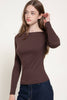 Boat Neck Brushed Rib Knit Top: Chocolate