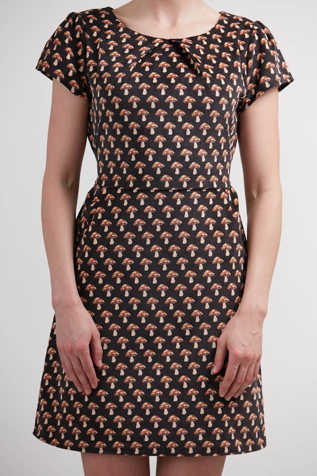 Corduroy Mushroom Mini Dress: Chocolate