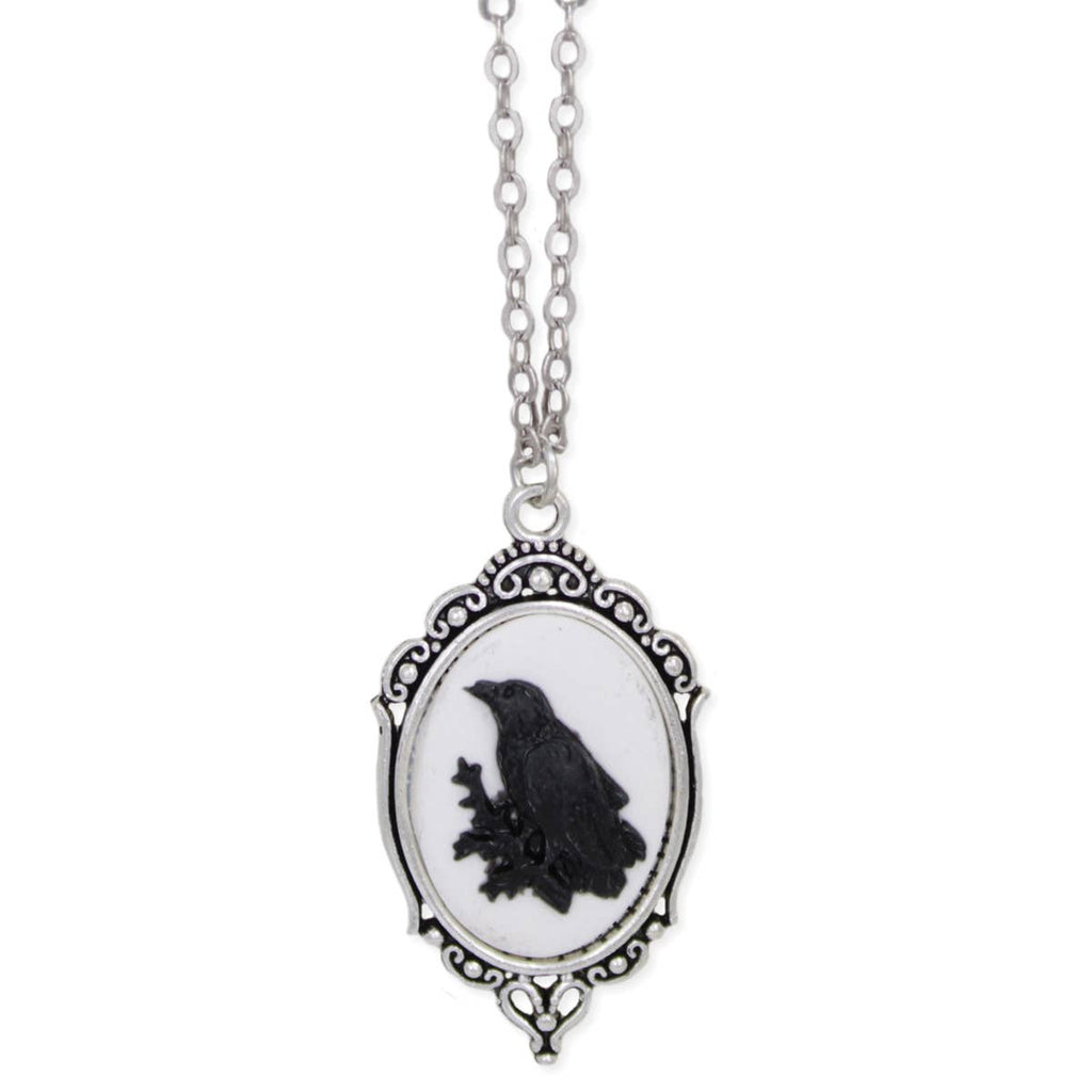 Regal Raven Silver Cameo Necklace
