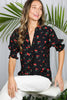 Cherry Print V-Neck Blouse