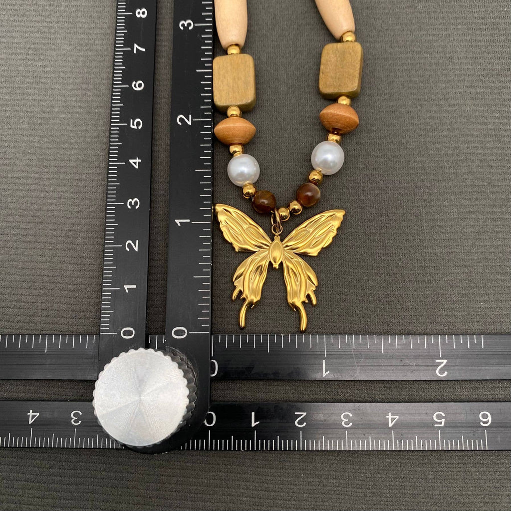 Wooden Beads Butterfly Necklace