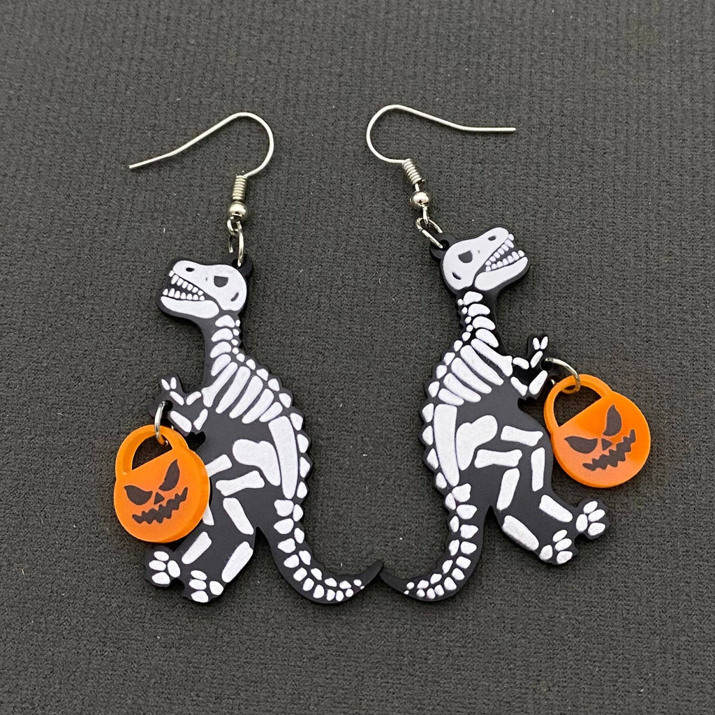 Skele-Saur Pumpkin Dangle Earrings