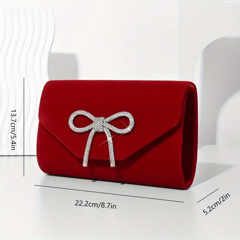 Red Velvet Embellished Evening Bag