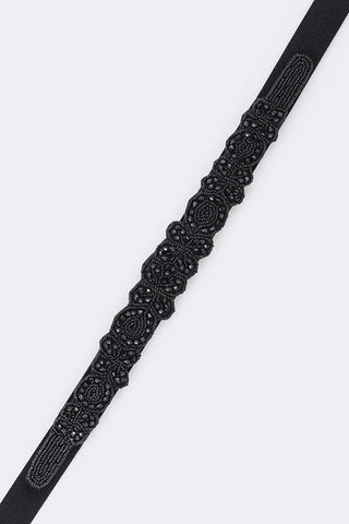 Deco Crystal  Tie Belt: Black