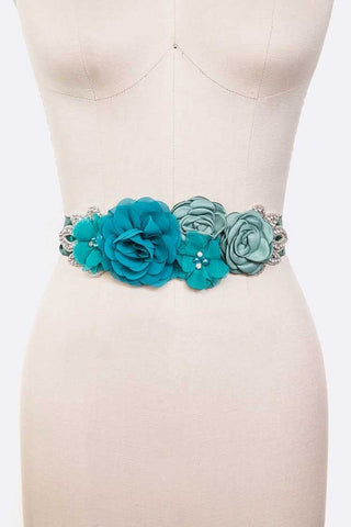 Georgette Floral Crystal Tie Belt: Peach