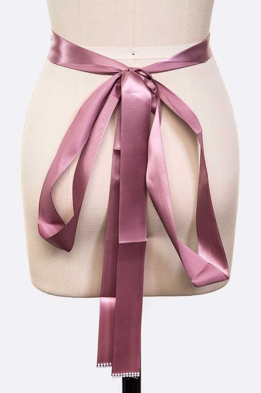 Georgette Floral Crystal Tie Belt: Peach