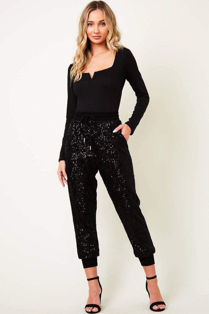 Black Sequin Jogging Pants