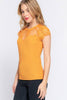 Lace Ruffle Cap Sleeve Knit Top: Golden