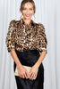 Leopard-Print Puff Sleeve Satin Blouse