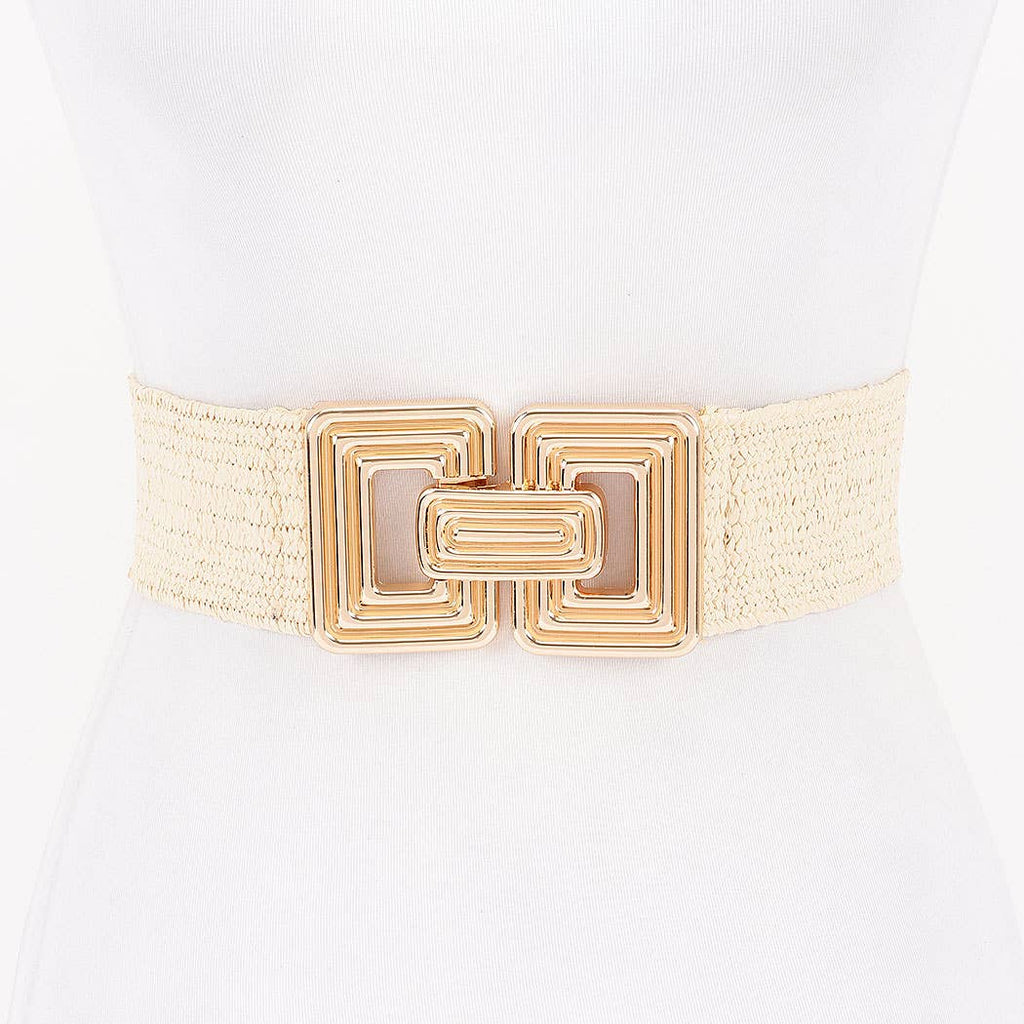 Stretch Rattan Gold Clasp Belt: Black