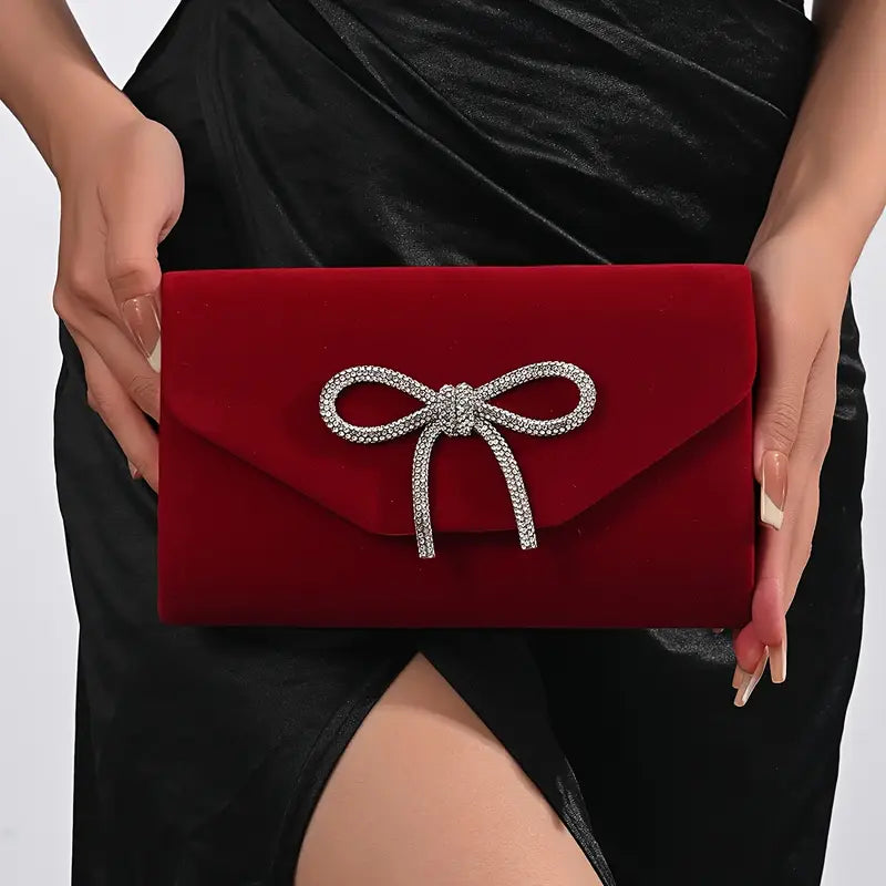 Red Velvet Embellished Evening Bag