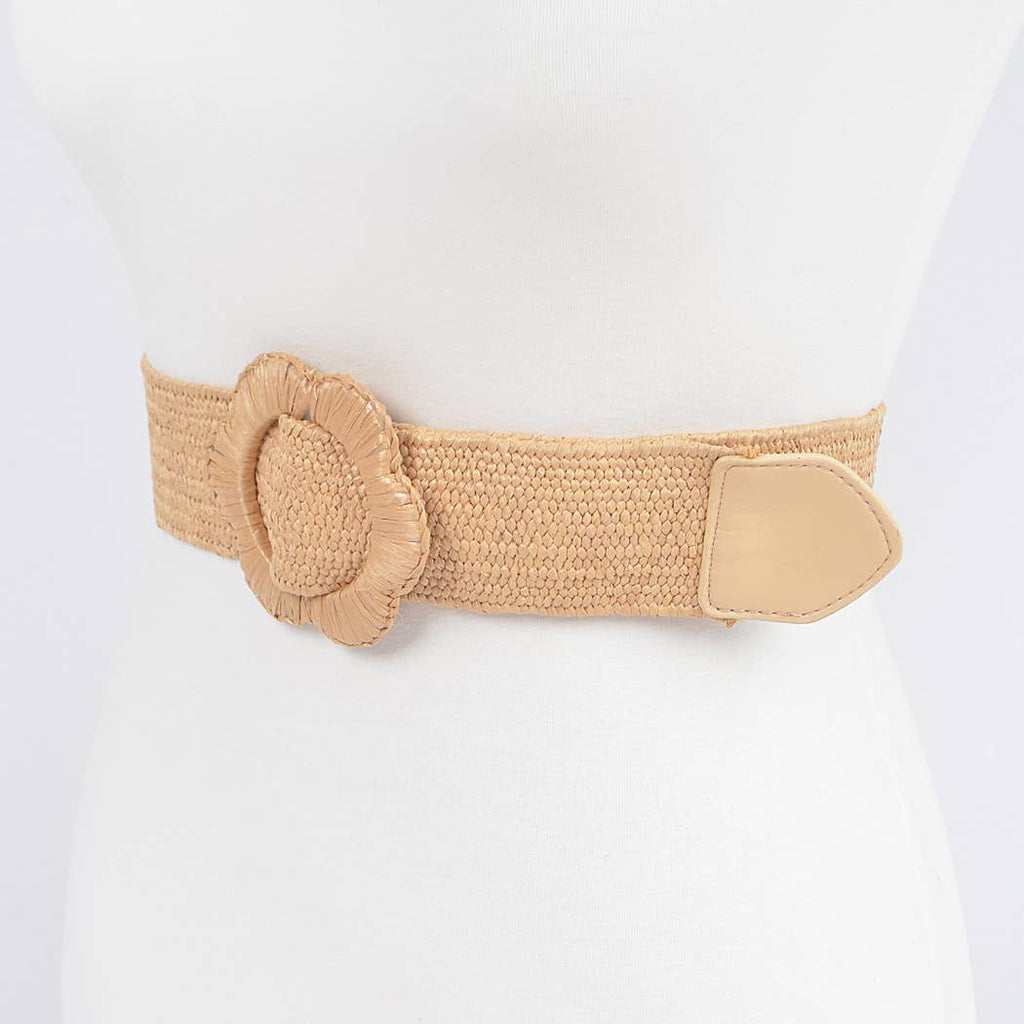 Faux Straw Elastic Belt: Khaki Daisy