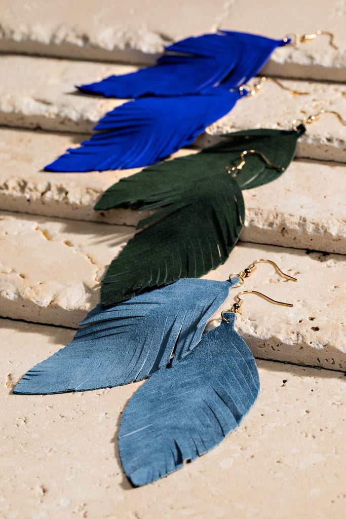 Genuine Leather Leaf Earrings: Canary