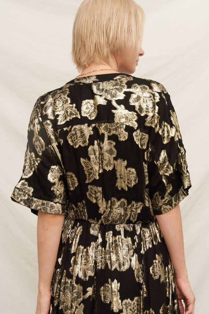 Gold Blossoms Kimono Maxi Dress