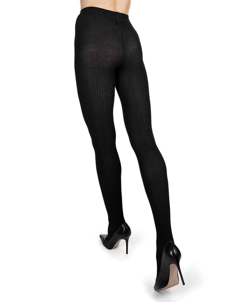 Ribbed Cotton Tights: Dark Gray Heather / M-L