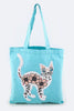 Sequin Kitty Canvas Tote: Mint