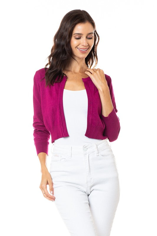 Crew Neck Cropped Cardigan: Magenta