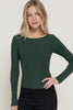 Boat Neck Brushed Rib Knit Top: Forest