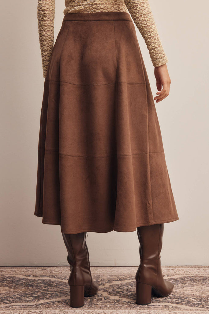 Stretch Suede A-Line Midi Skirt: Mocha