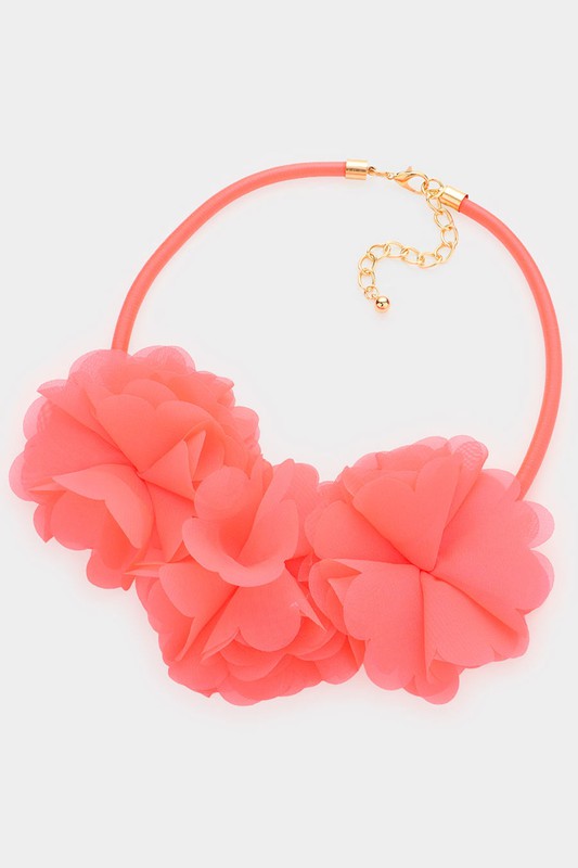Fabric Flower Necklace: Coral