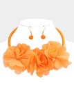 Fabric Flower Necklace: Orange