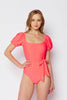 Puff Sleeve Swimsuit: Coral