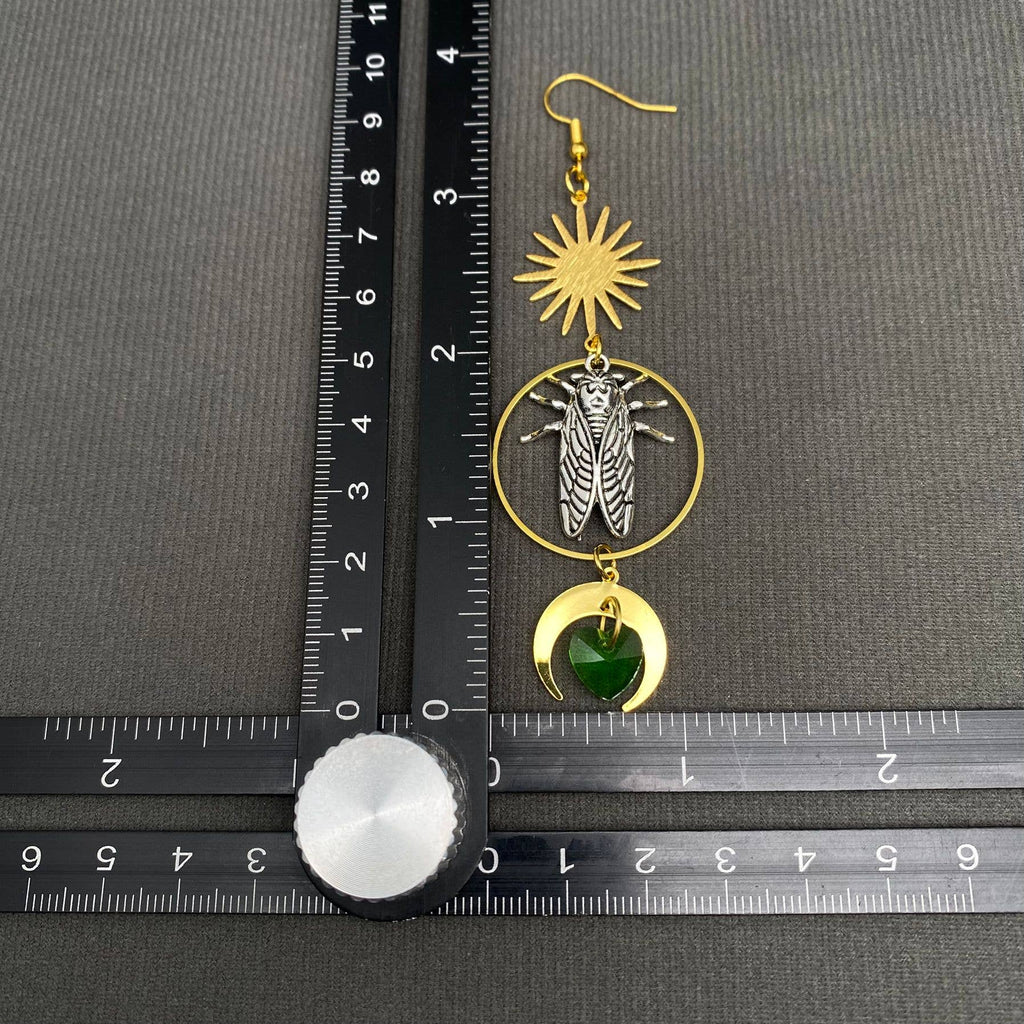 Moon Star Cicada Dangle Earrings