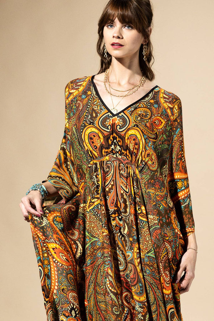 Saffron Paisley Caftan Dress