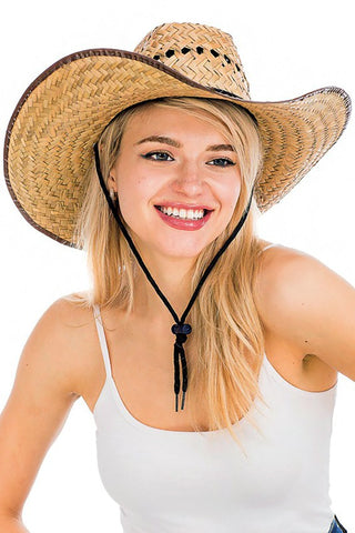 Floral Print Straw Cowgirl Hat