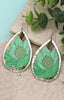 Green Embroidered Teardrop Earrings