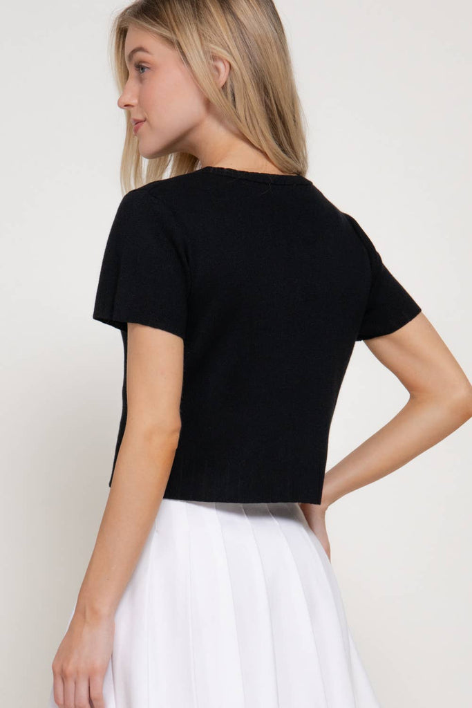 Short Sleeve Rainbow Button Card: Black