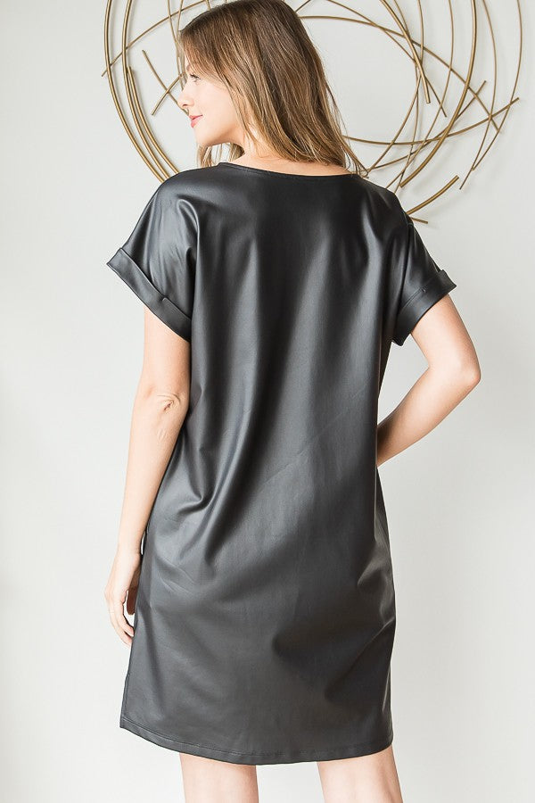 Leatherette Shift With Pockets