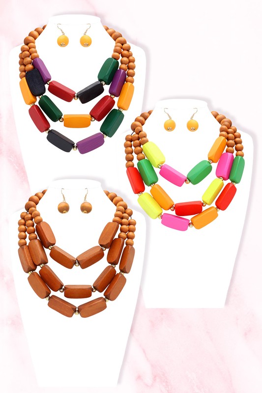Wooden Layered Necklace: Dark Rainbow