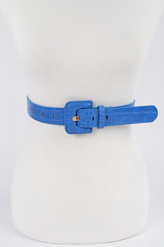 Faux Croc Skinny Belt: Blue