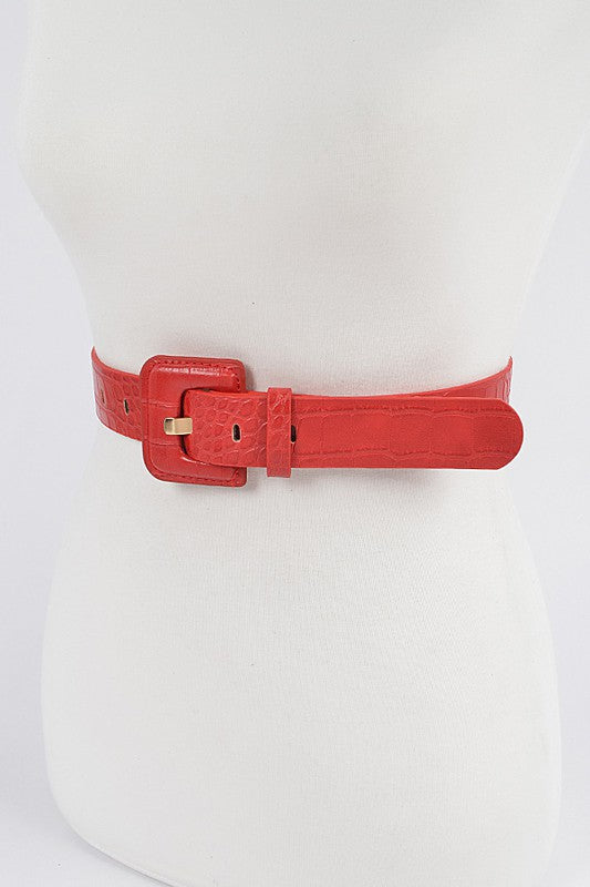 Faux Croc Skinny Belt: Red