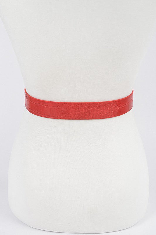 Faux Croc Skinny Belt: Red