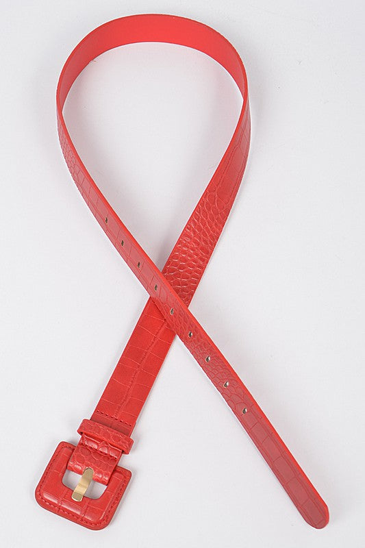 Faux Croc Skinny Belt: Red