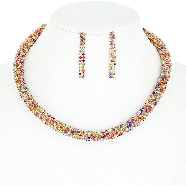 Rhinestone Tubular Necklace: Multi